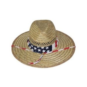 Natural Straw Safari Hat with USA American Flag